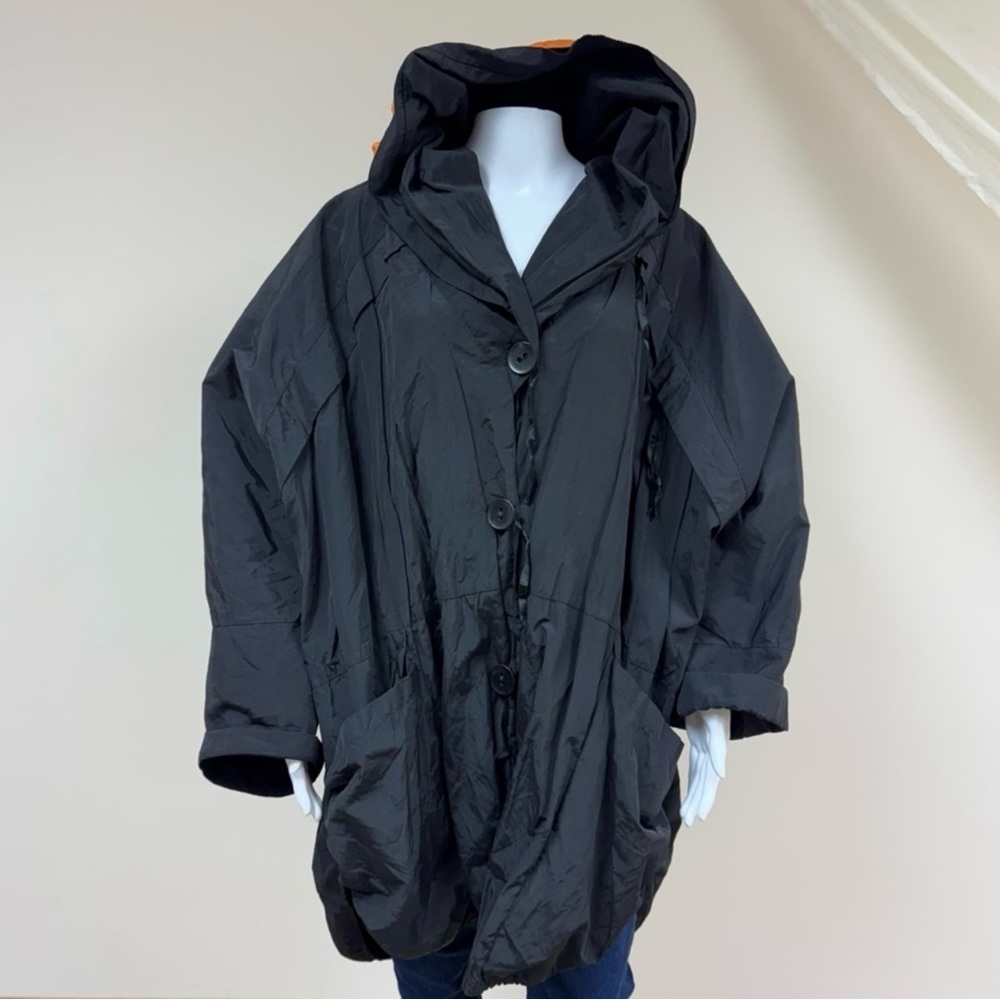 Issey Miyake Plantation Black Windcoat Batwing Jacket Removable Hood